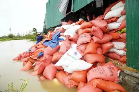 台風により浸水した米倉庫の米