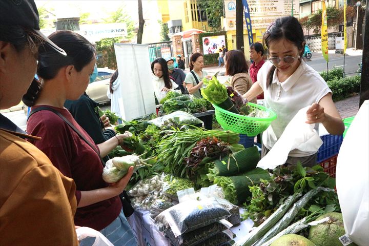 学校菜園で収穫した野菜の朝市