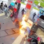 給油機が倒れて出火したガソリンスタンド