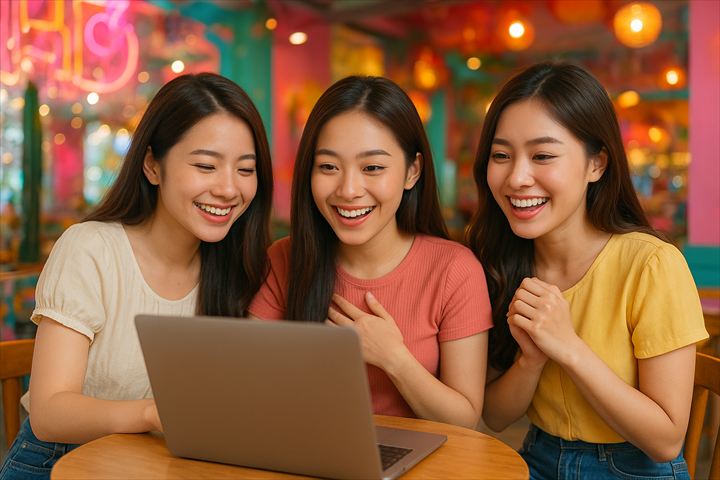 ノートパソコンの画面を見つめる女性たち（ChatGPT生成）