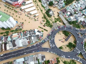 浸水したタイニャチャン地区