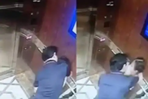 2019年に女子学生がエレベーター内で男性から無理やりキスされたときの防犯カメラ映像