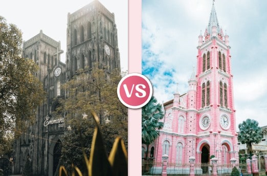 ハノイ市のSt. Joseph's Cathedral（左）とホーチミン市のTan Dinh Church（右）
