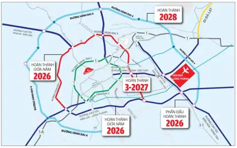 ロンタイン空港へアクセス可能な高速道路と環状線の地図