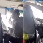 走行中に暴行を受けるバスの運転手