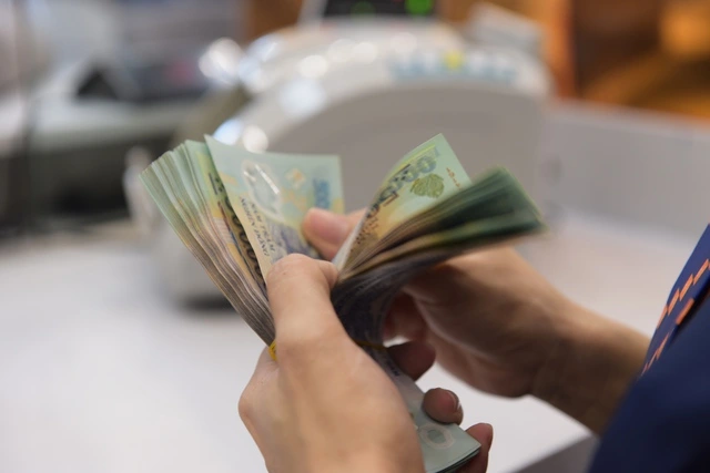 ベトナムの最高紙幣50万VND札を数える人
