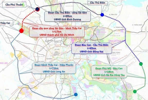 ホーチミン市、ドンナイ省、タイニン省を通過する環状4号線のプロジェクトマップ
