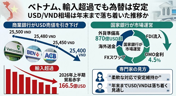 ベトナムが貿易赤字でも為替安定を示した図