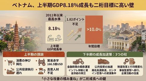 ベトナムの2026年上半期の経済成長率と目標との差を示したグラフ