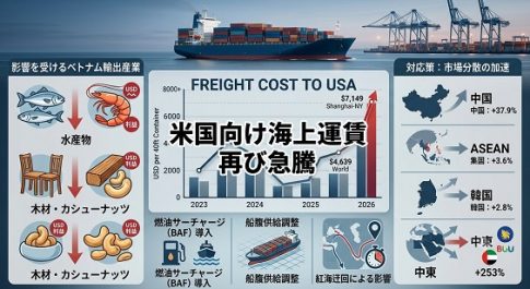 米国向け海上運賃上昇による影響をまとめた図