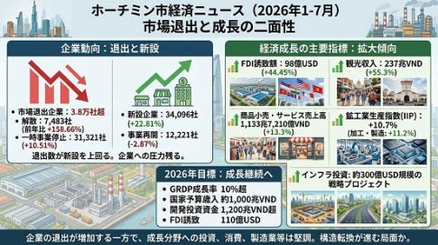 ホーチミン市の企業数の増減と経済成長を示した図